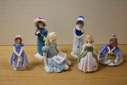 Six Royal Doulton Figure studies including Monica HN1467, Ivy HN1768, Alice HN2158, Penny HN2338,