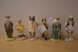 Six Beswick Pottery studies, including English Country Folk series and Lady Pig, Hiker Badger and