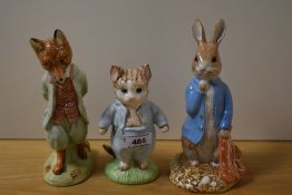 Three Limited edition Beswick pottery Beatrix potter studies; with gold Beswick back stamps,