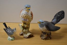 A trio of Beswick Pottery studies, to include; Kestrel, 2316, Cuckoo 2315, and Wag tail 406.