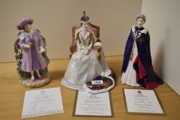Three Royal Worcester figurines, to include; Queen Elizabeth II in Coronation robes number 71/55,