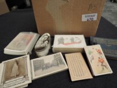 CIGARETTE CARD SETS IN SMALL BOX, COPE's, SARONY, NOTARAS, BIGGS, CHINESE LANGUAGE ETC Box with 7