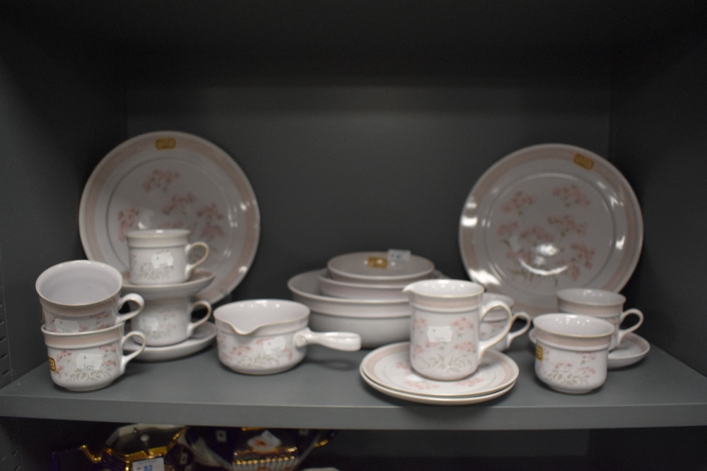 A small quantity of Denby Brittany patterned tableware, to comprise dinner plates, mugs, a sauce