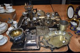 A large selection of vintage and antique plated ware and similar, including candlestick, goblets,