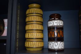 Two mid-20th Century West German vases, including a Scheurich brown, white, and mustard coloured