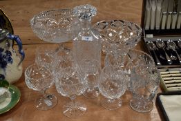 A collection of vintage glass, including heavy cut glass fruit bowl and tazza, Bohemia crystal