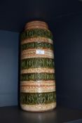 A mid-20th Century West German vase, decorated in bands of green and brown, measuring 41cm tall
