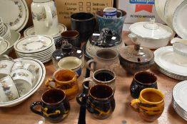 A mixed lot of vintage studio pottery, includingmugs, cheese dome, planter etc, various styles and