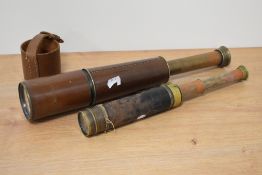 A 19th Century three drawer telescope, with brown leather case, measuring 78cm extended, and a