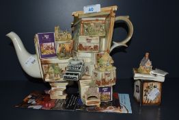 A Lilliput Lane Market Stall novelty teapot and lidded jar of similar theme