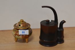 A Japanese Satsuma ware incense burner and an interesting Chinese red ware miniature teapot