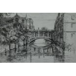 After Mabel Oliver Rae (19th/20th Century), two monochrome etchings, 'Queen's Bridge,