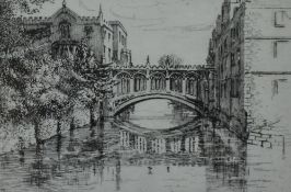After Mabel Oliver Rae (19th/20th Century), two monochrome etchings, 'Queen's Bridge,