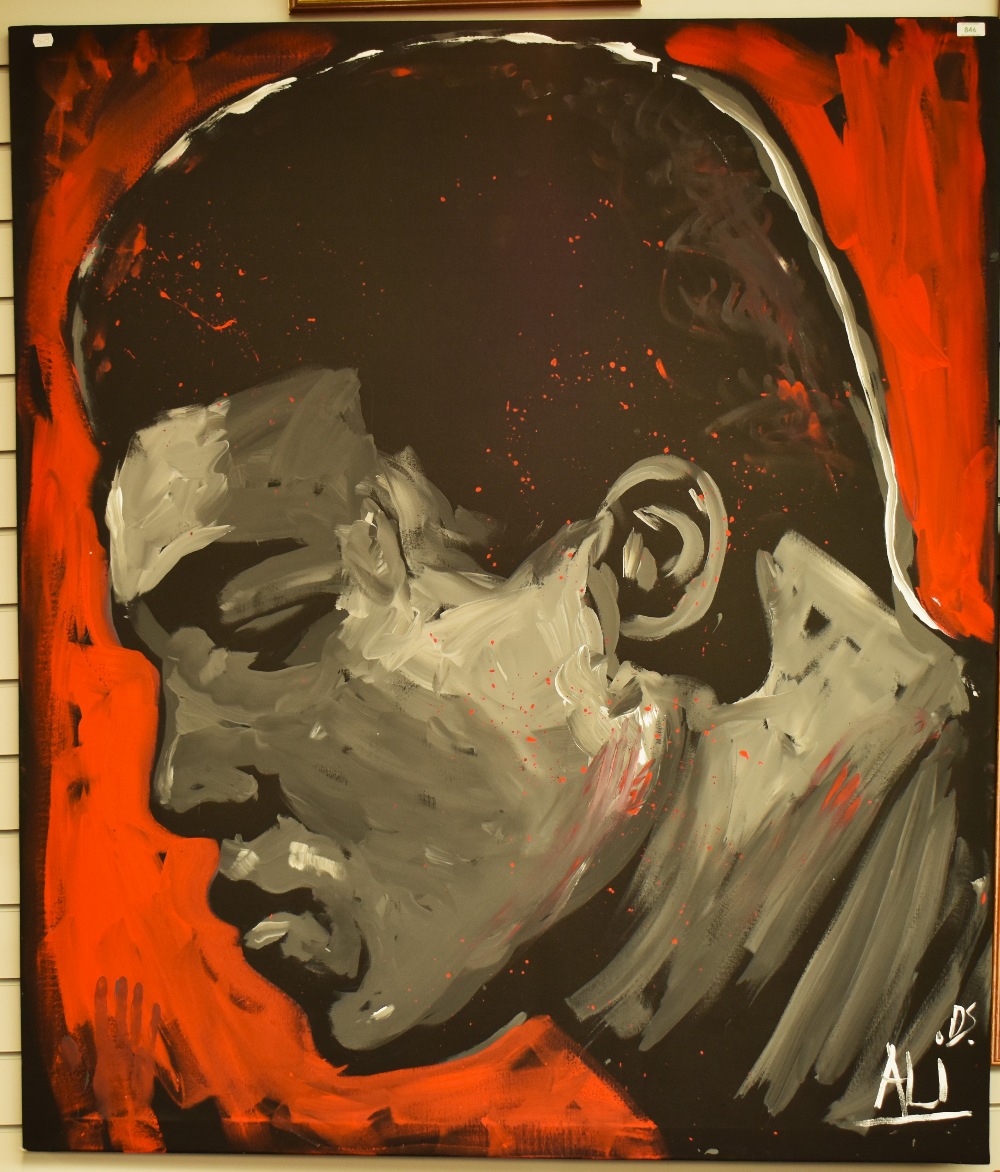 Dave Sharp (20th Century, contemporary), an oil on canvas, 'Ali', a live painting of the famous - Image 2 of 4