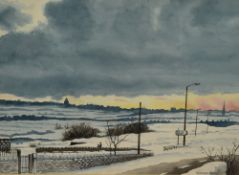 *Local Interest - Richard Irving (20th Century, British), gouache, A winter landscape in