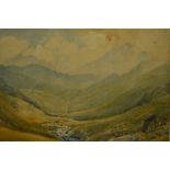 J.M Nelson (19th/20th Century, British), watercolour, The upper reaches of a mountainous valley,