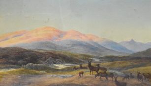 John J. Wilson (19th Century, British), a watercolour, a sunlit Highland landscape depicting grazing