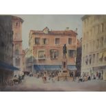 A.W. Brown (19th/20th Century), a coloured print, A Venetian piazza scene, signed in pencil to the