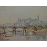 After Mario Ottonello (1929-2012), a coloured print, A view of Lancaster Castle with Skerton