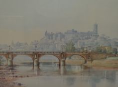 After Mario Ottonello (1929-2012), a coloured print, A view of Lancaster Castle with Skerton