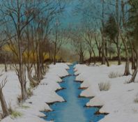 Tom J. (20th Century, British School), an acrylic painting, 'Winter Near Oban In Scotland', a