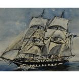 M. Vincent (20th Century), a watercolour, A tall ship at sea, signed to the bottom and dated '88,