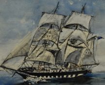 M. Vincent (20th Century), a watercolour, A tall ship at sea, signed to the bottom and dated '88,