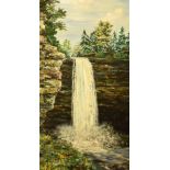 Gerald Hodgson (20th Century, British), an oil on board, A waterfall, possibly Thornton Force,