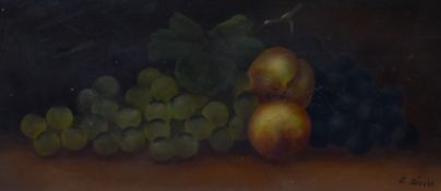 Edwin Steele (1861-1933, British), an oil on board, A still life of fruit against a dark backdrop,