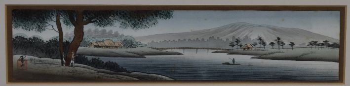 20th Century, Chinese School, watercolour, A winding river landscape with mountains beyond, monogram