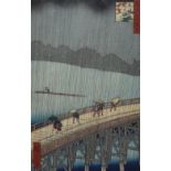 After Utagawa Hiroshige (1797-1858, Japanese), A woodblock print, 'A Sudden Shower over Shin-