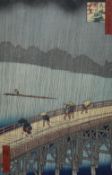 After Utagawa Hiroshige (1797-1858, Japanese), A woodblock print, 'A Sudden Shower over Shin-