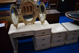 A pair of good quality modern bedside chests in cream, similar dressing table and triptych mirror