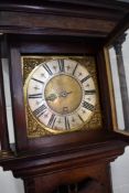 An 18th Century oak longcase clock, having 30 hr movement , with brass dial named for Lomas,