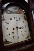 A 19th Century Oak and mahogany long cased clock having 8 day movement and painted pictorial dial