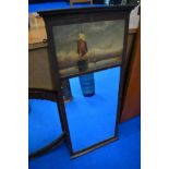 A Victorian mahogany mirror having oil on canvas depicting sailing ships