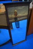A Victorian mahogany mirror having oil on canvas depicting sailing ships