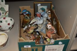 A selection of bird studies, including Beswick pottery chaffinch and Royal Worcester gold crest,