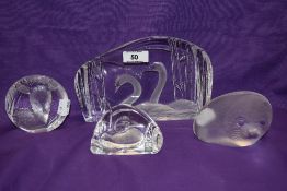 A group of animal design glass paperweights, by Mats Jonasson of Sweden
