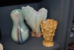 A Sylvac mottled tulip vase, measuring 26cm tall, a Bamboo vase of same make, and a Coral vase