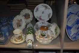 An assortment of ceramics, comprising; rolling pin, Royal Doulton Bunnykins bowls and plates,