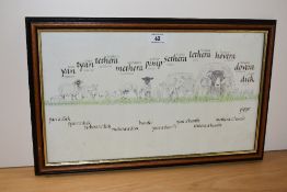 *Local Interest - A framed Cumbrian 'Yan, Tyan, Tethera' sheep print, 32cm x 48cm