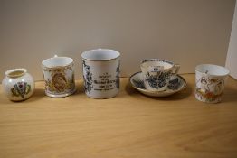A late 19th Century transfer printed mug, marking the death of Queen Victoria, a teacup and saucer