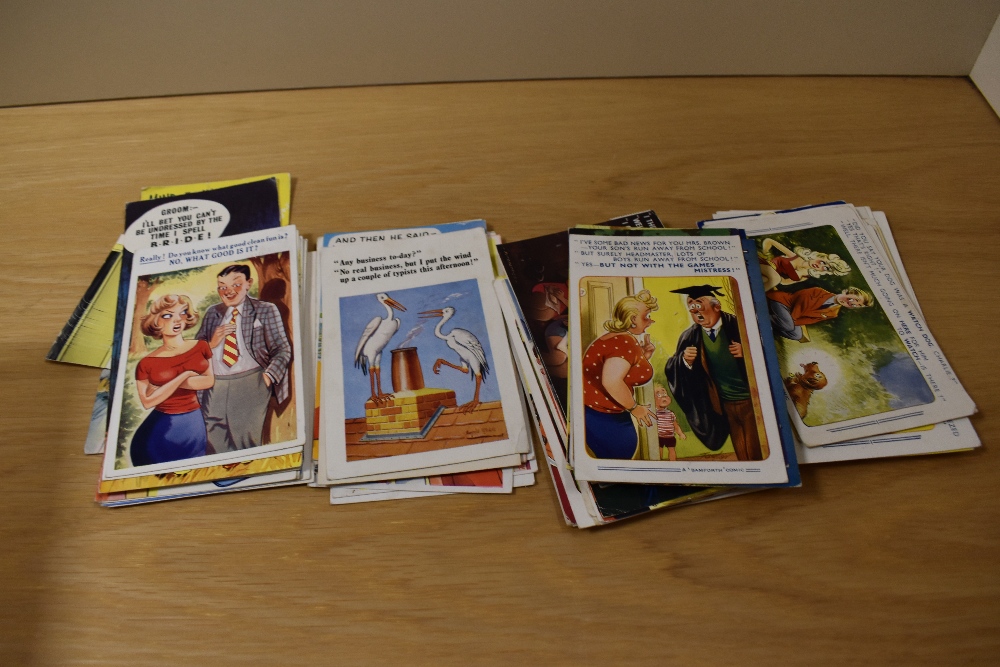 A box of miscellaneous postcards, to include comic illustrations