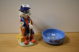 A Looney Tunes Bugs Bunny toby jug, with box, and a cereal bowl