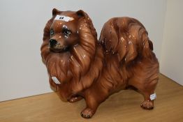 A large Goebel style Pomeranian dog ornament, measuring 32cm long