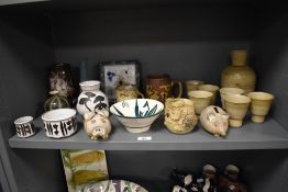 An assorted collection of studio pottery, to include Tenby pottery, a Nanna Taksoe-Jensen square