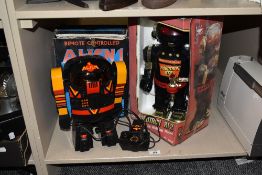Two 1980s toy robots, union electric remote controlled alien one and new bright No1175 Robotron RT-