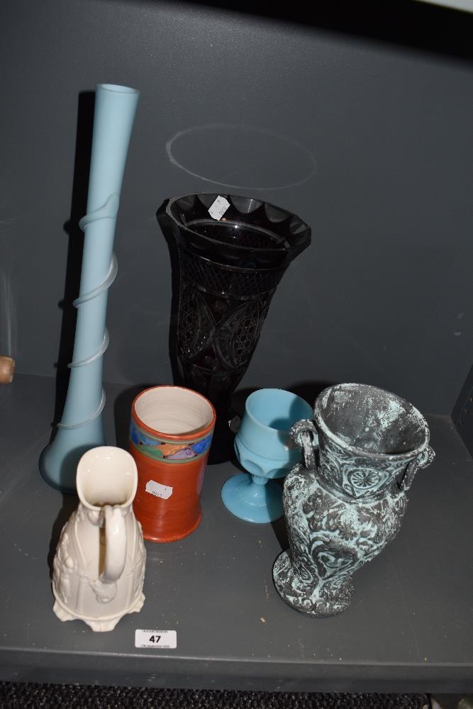 An assorted collection of decorative glass and ceramics, to include a Bohemian overlay glass vase, a