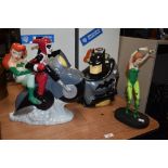 A trio of Warner Bros Batman collectables, including Batman cookie jar, Posion Ivy figurine and